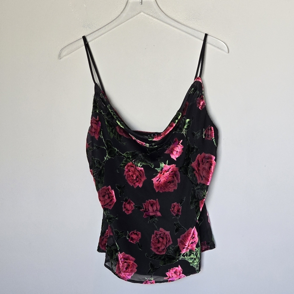 Revolve NBD Harmony Cami Top in 90s Rose Velvet Burnout with Pink Roses Size M - Picture 11 of 11